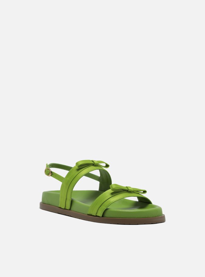 Sandália Papete Verde Cetim Laços