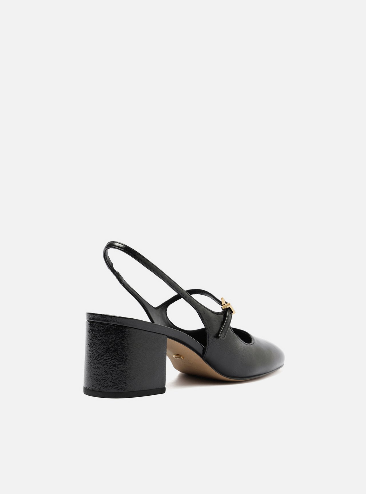 Sapato Boneca Preto Couro Bloco Slingback Classic — foto 3