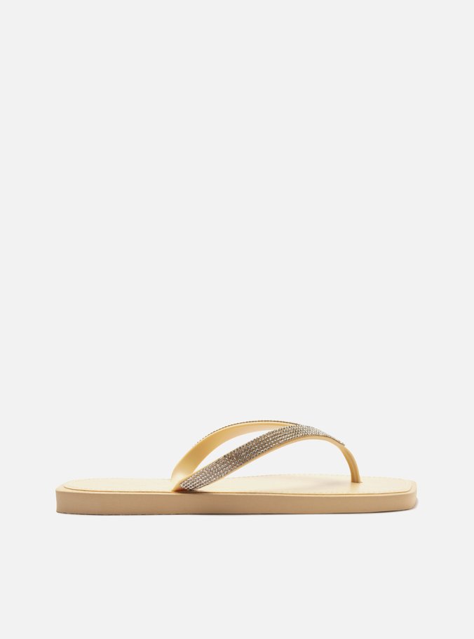 Chinelo de Dedo Bege Recouro Square Strass