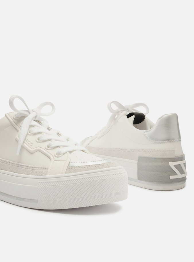 Tênis Branco Flatform Amarração Prata