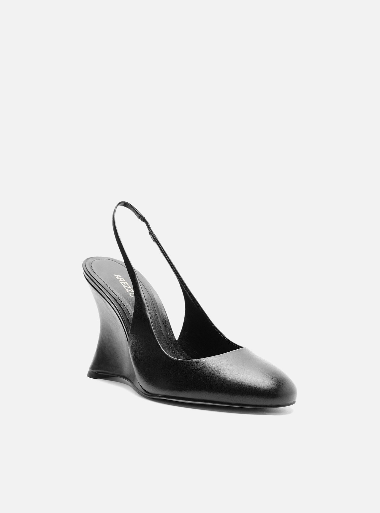 Scarpin Preto Couro Salto Anabela Slingback — foto 2