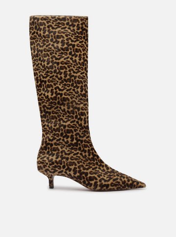 Arezzo — Bota Animal Print Salto Kitten Cano Longo