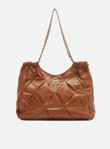 Arezzo — Bolsa Shopping Marrom Couro Grande Frisos