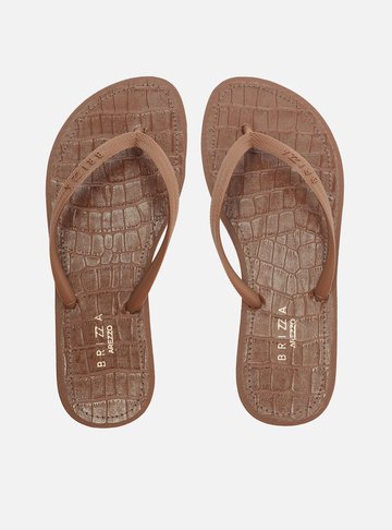 Arezzo — Kit Chinelo de Dedo Marrom Croco e Bag