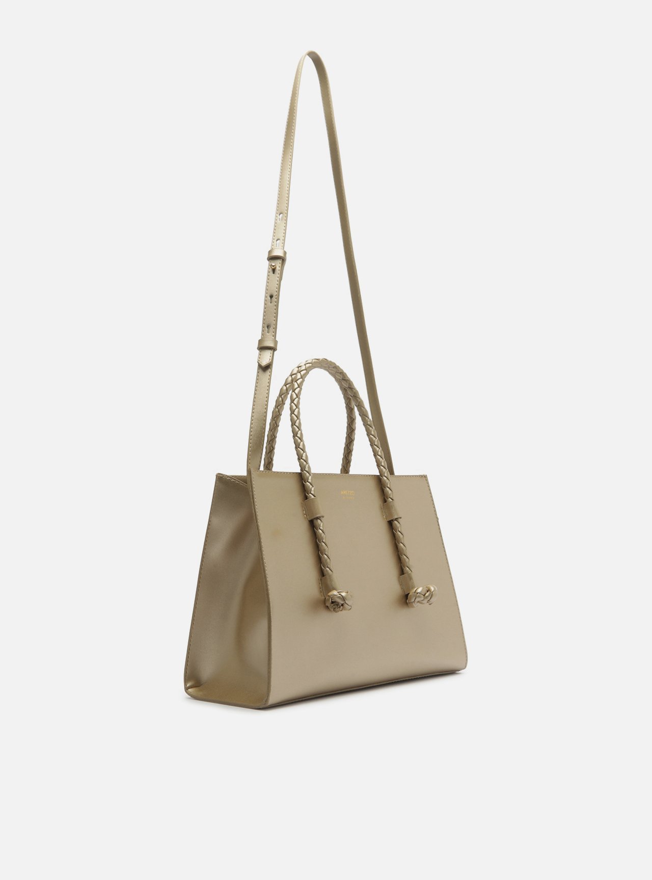 Bolsa Tote Dourada Grande Alças Tressê — foto 5