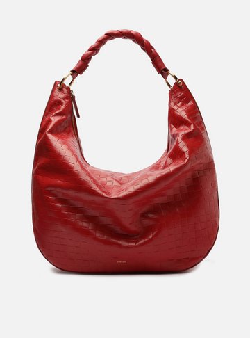 Bolsa Hobo Vermelho Couro Tressê Grande
