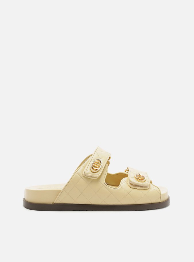 Sandália Papete Amarela Couro Flatform Matelassê