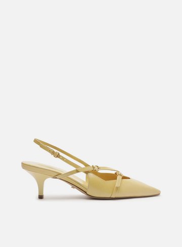 Scarpin Amarelo Couro Salto Médio Slingback Amélia