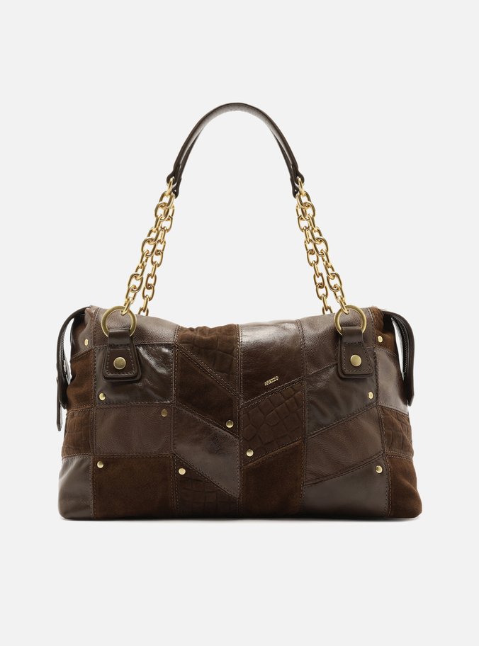 Bolsa Bowling Marrom Couro Grande