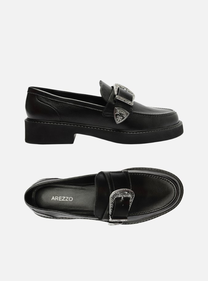 Mocassim Preto Couro Fivela Western