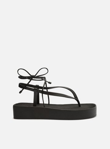 Sandália Preta Flatform Amarração Bela
