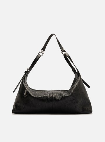 Bolsa Hobo Preta Couro Grande Fivelas