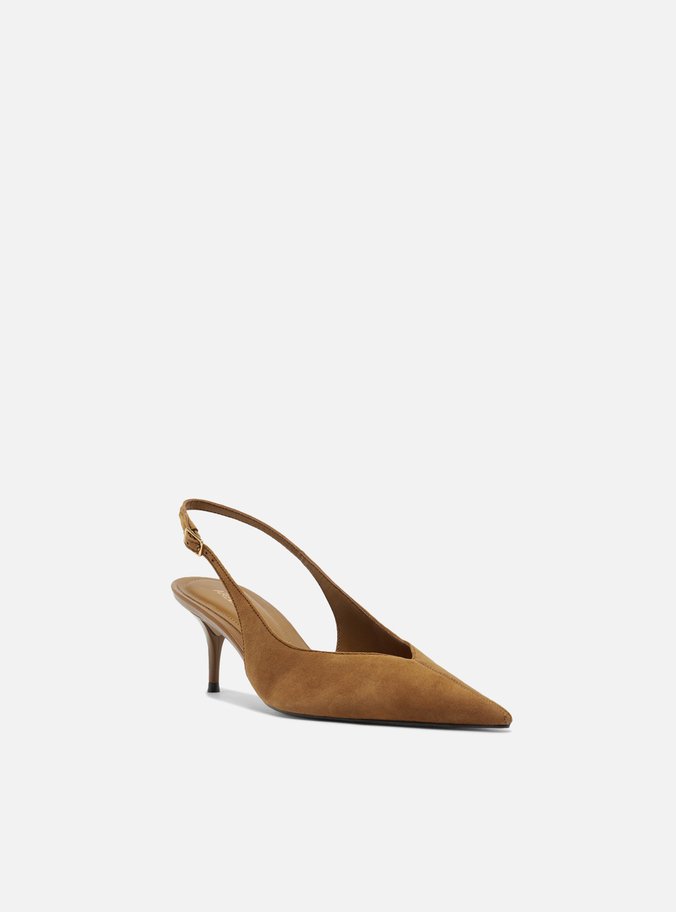 Scarpin Marrom Camurça Salto Kitten Slingback