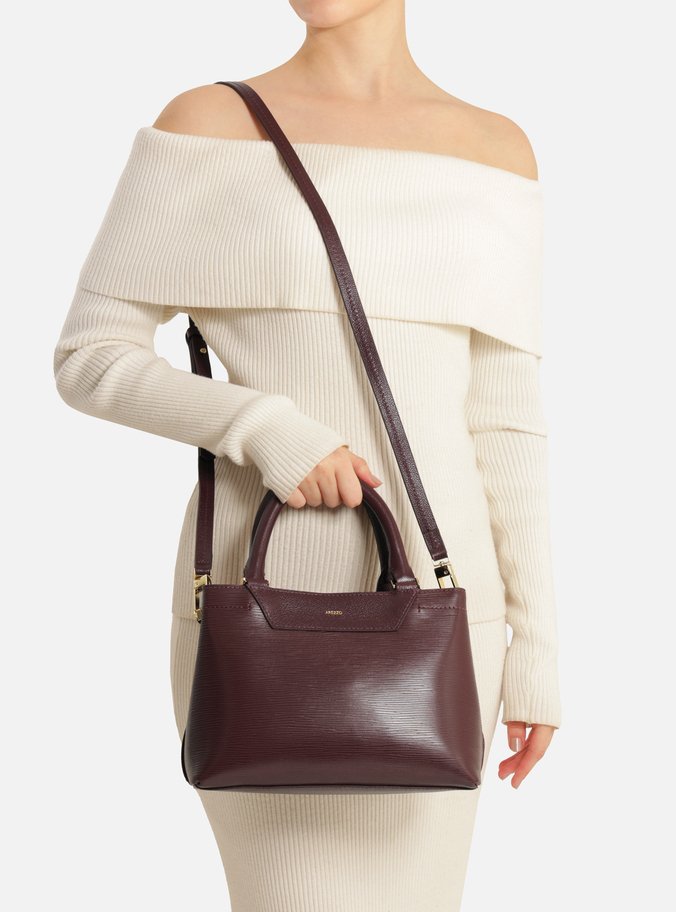 Bolsa Tote Vinho Couro Textura Média