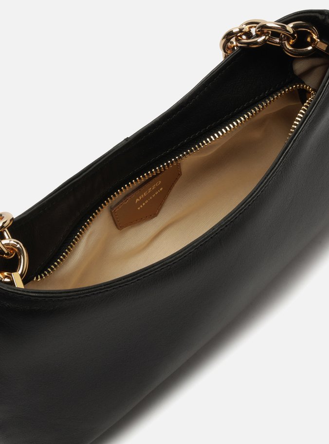 Bolsa Baguete Preta Couro Média Corrente