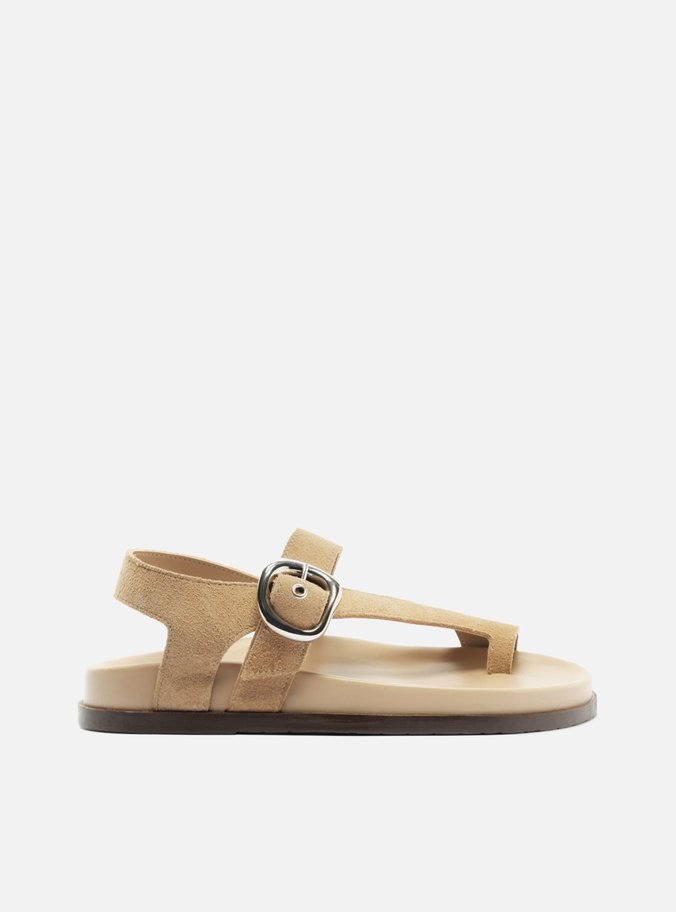 Sandália Papete Nude Acamurçada Flatform Fivela