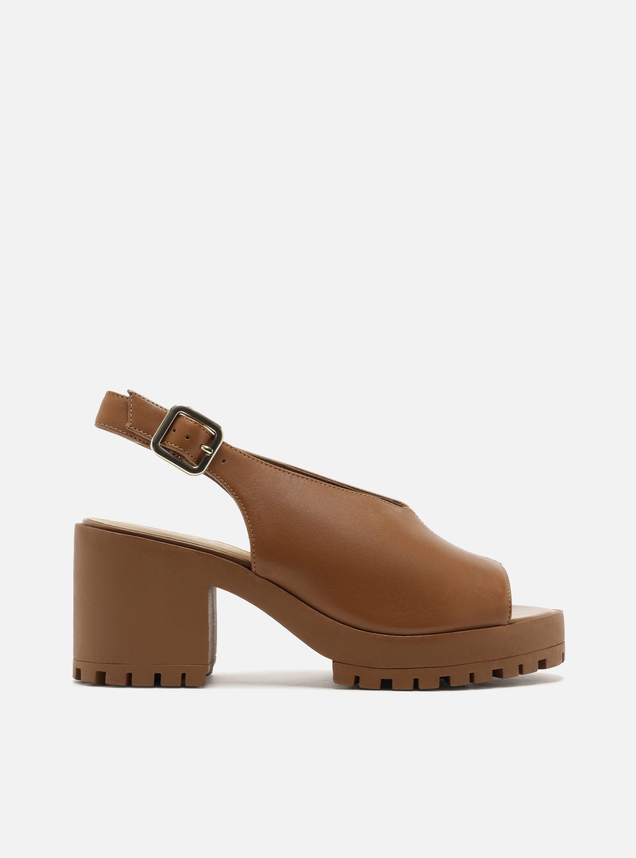 Sandália Marrom Couro Salto Tratorado Slingback — foto 1