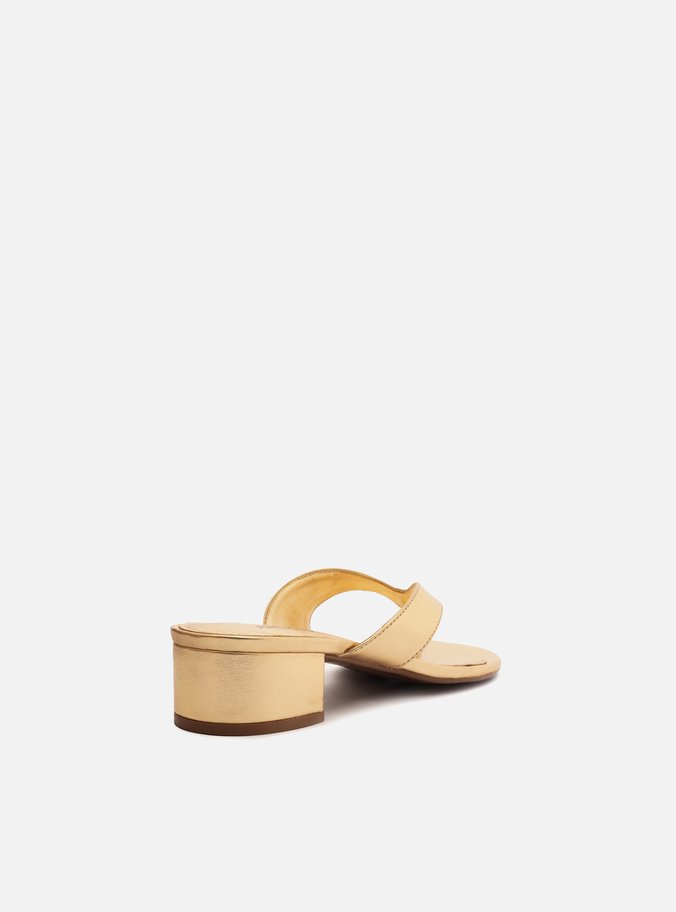 Sandália Dourada Salto Bloco Flip-Flop