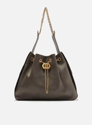 Bolsa Hobo Cinza Couro Grande Matelassê