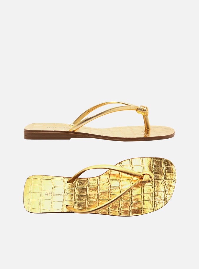 Rasteira Dourada Tiras Flip Flop