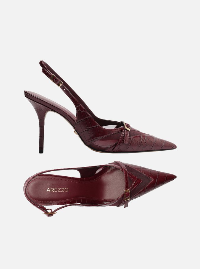 Scarpin Vermelho Croco Salto Alto Slingback Tela