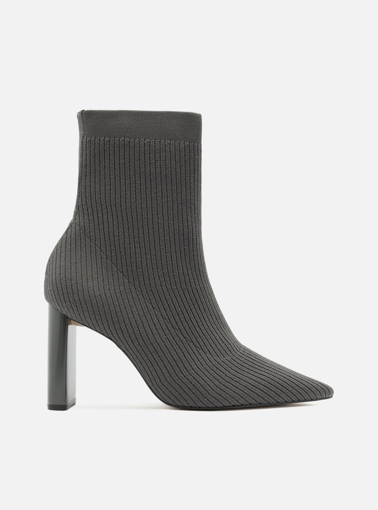 Bota Skinny Cinza Knit Cano Médio Salto Bloco — foto 1