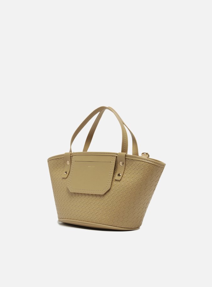 Bolsa Tote Bege Tressê Média Bolso Frontal