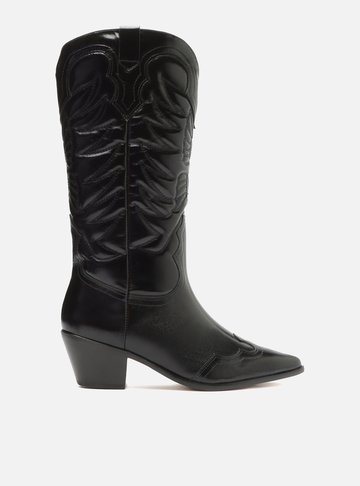 Bota Preta Couro Cano Médio Western