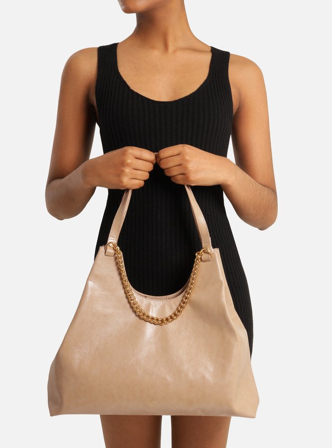 Bolsa Hobo Bege Grande Corrente Metálica