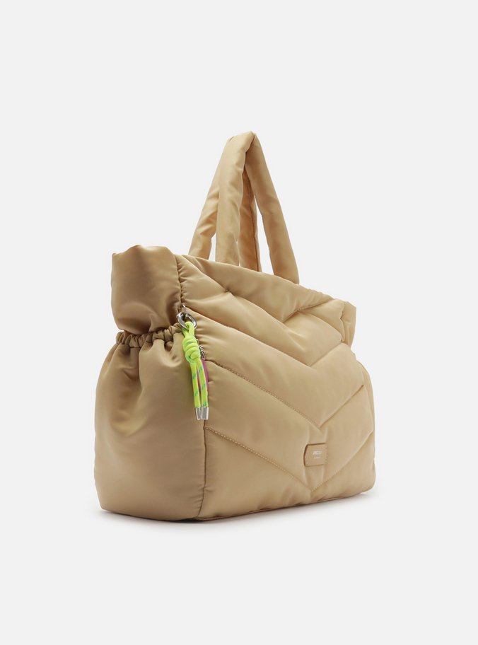 Bolsa Shopping Bege Nylon Grande Puffer