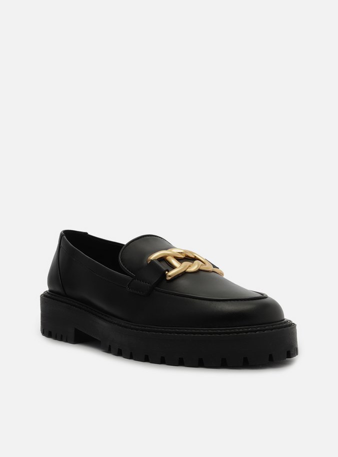 Mocassim Preto Couro Sola Tratorada Metal