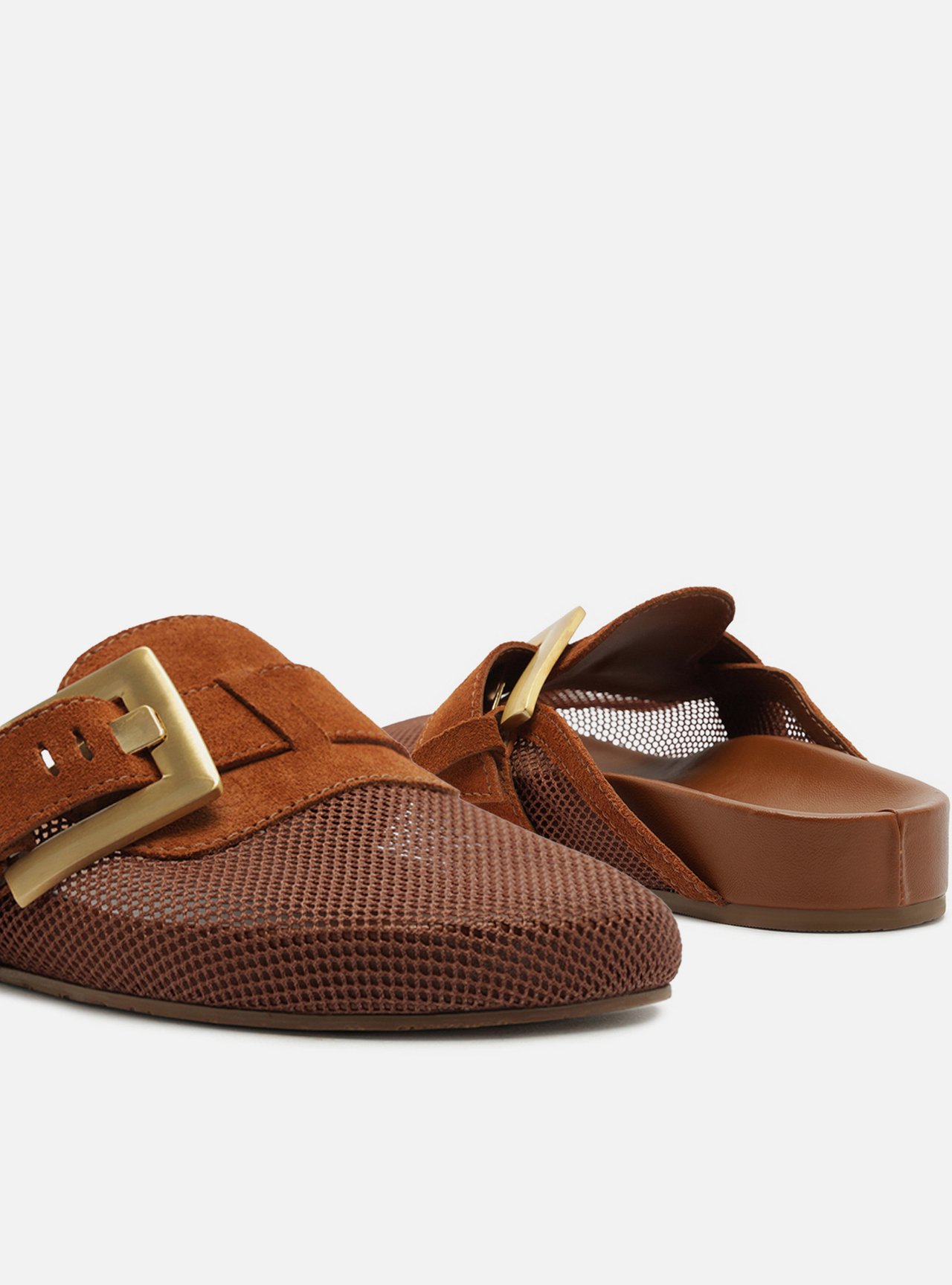 Mule Clog Marrom Tela Fivela — foto 4