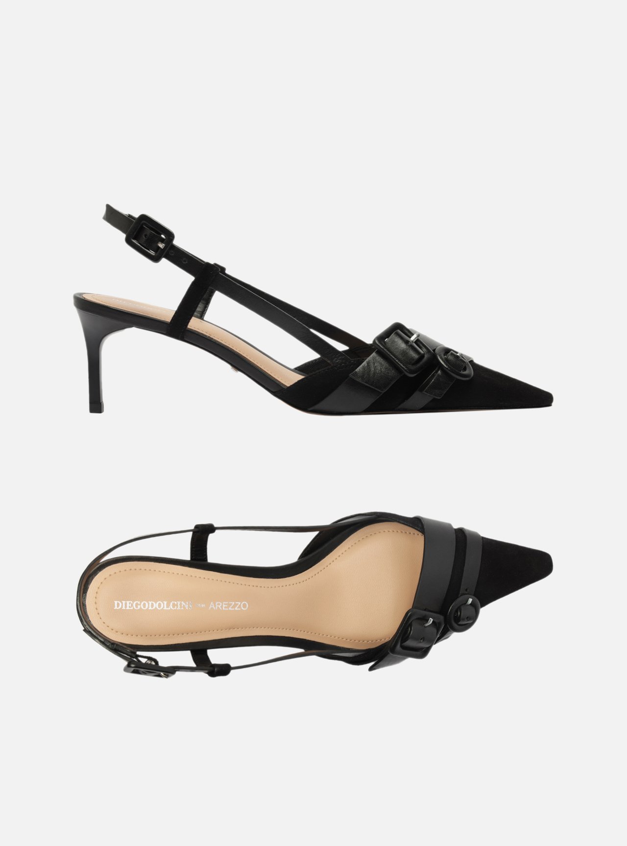 Scarpin Preto Nobuck Salto Baixo Slingback — foto 5