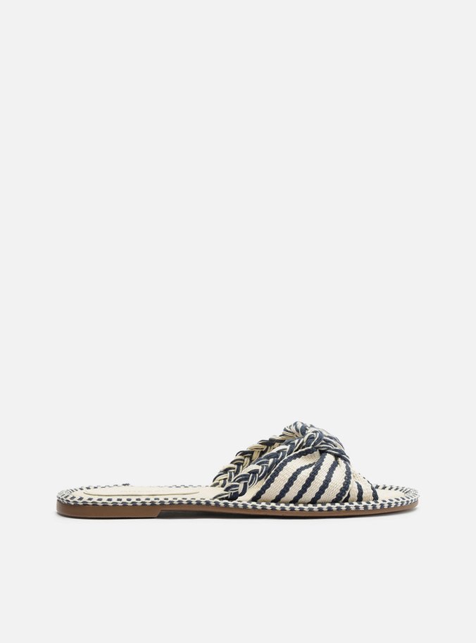 Rasteira Tecido Cru Flat Tira Única Azul