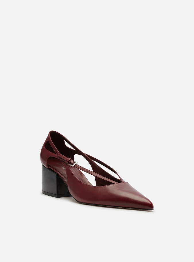 Scarpin Vermelho Couro Bloco Semi Aberto Tiras
