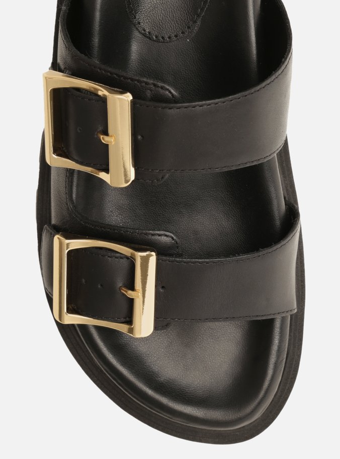 Sandália Preta Couro Flatform Tratorada