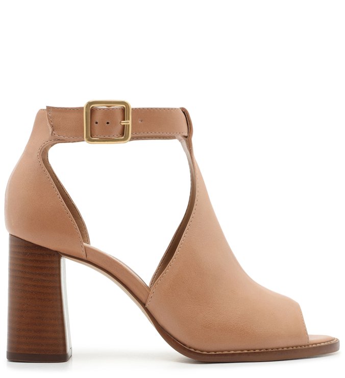 Sandal Boot Nude Couro Salto Bloco Fivela Pale Nut