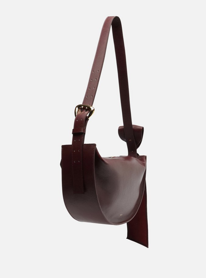 Bolsa Tiracolo Vinho Couro Grande Laço Metal