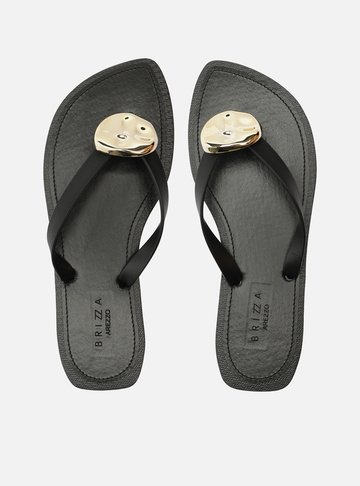 Chinelo Minimal Preto Bico Redondo