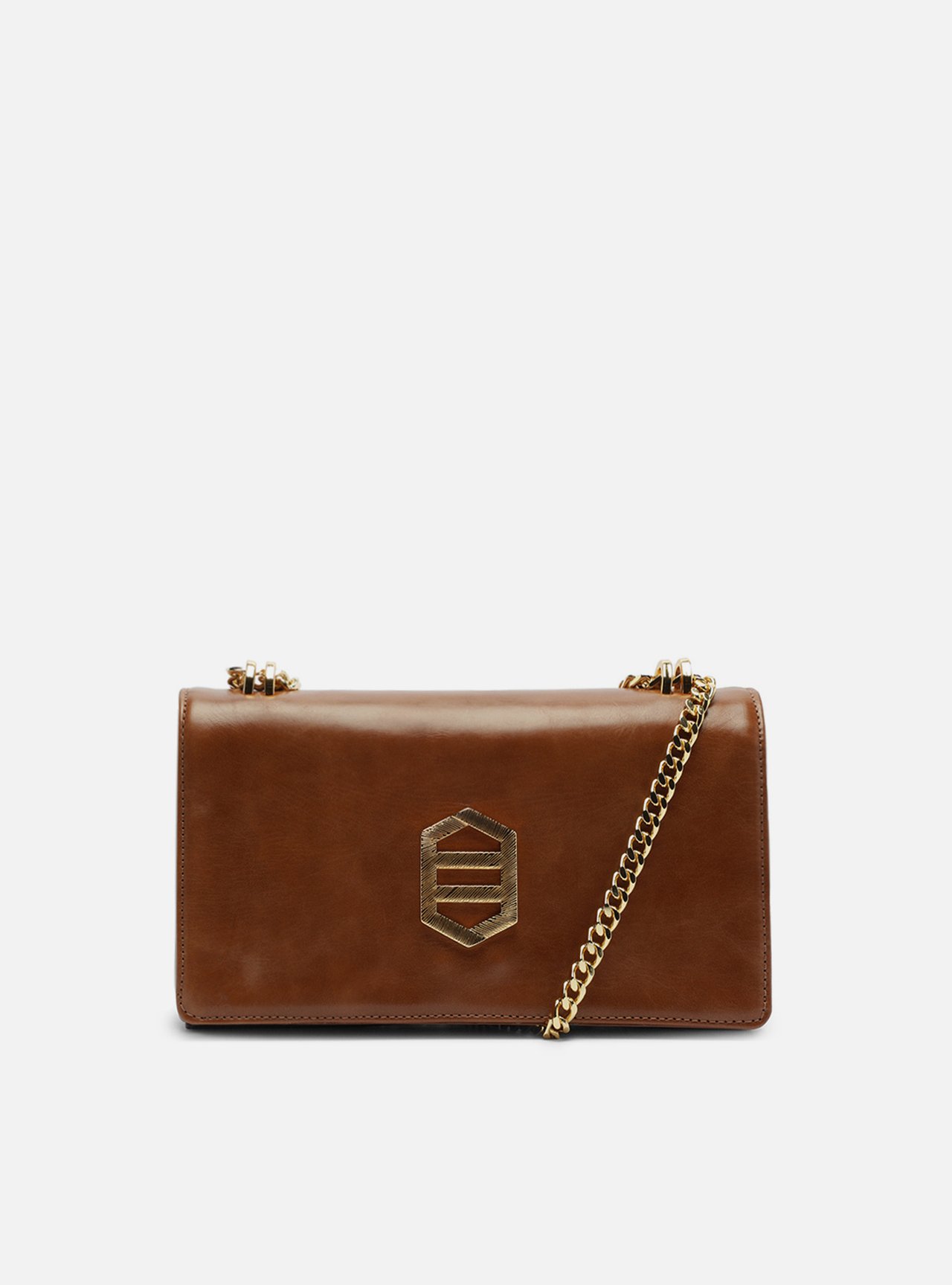Bolsa Tiracolo Caramelo Couro Média Metal Dourado — foto 1