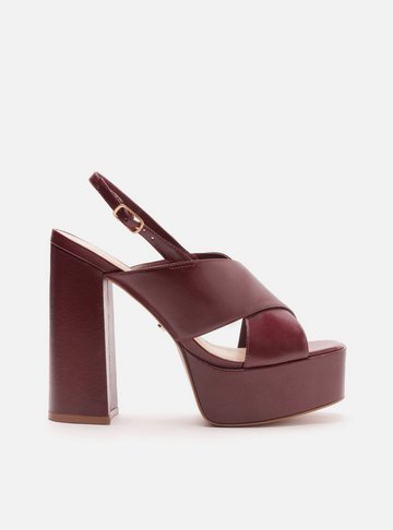 Sandália Vermelha Couro Meia Pata Slingback