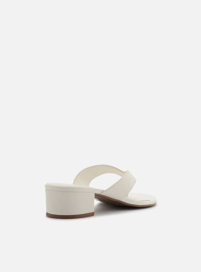 Tamanco Branca Salto Baixo Tiras Flip Flop