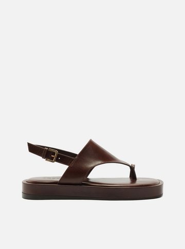 Arezzo — Sandália Flatform Marrom Couro Tira Larga