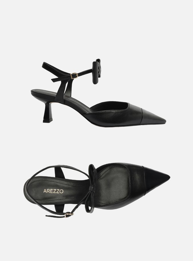 Scarpin Preto Couro Salto Fino Laço Classy