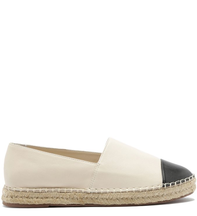 Espadrille Rasteira Couro Juta Porcelana e Preto