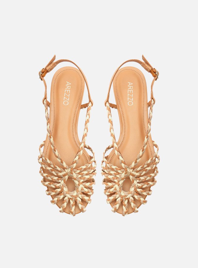 Sandália Rasteira Marrom Tiras Huarache