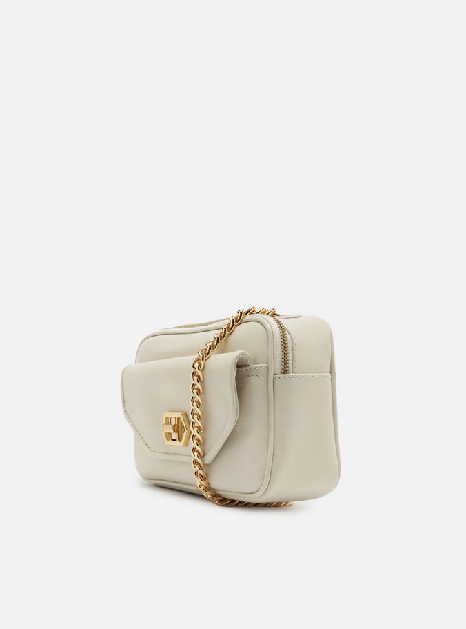 Bolsa Tiracolo Branca Couro Pequena Encaixe Metal