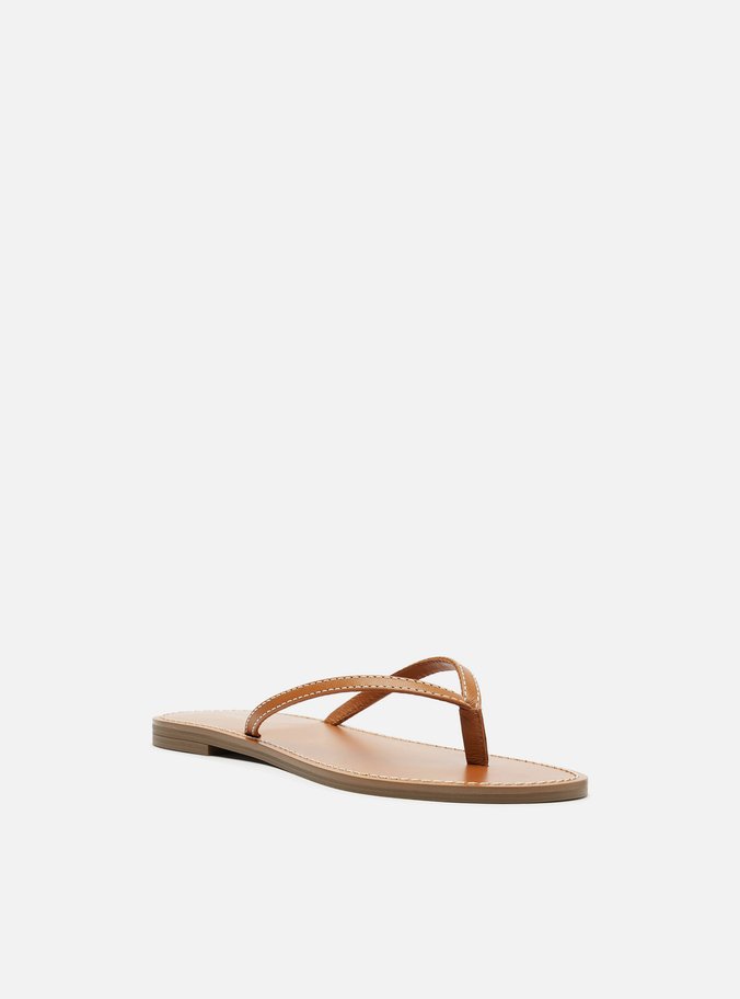 Rasteira Marrom Flat Flip Flop Pesponto