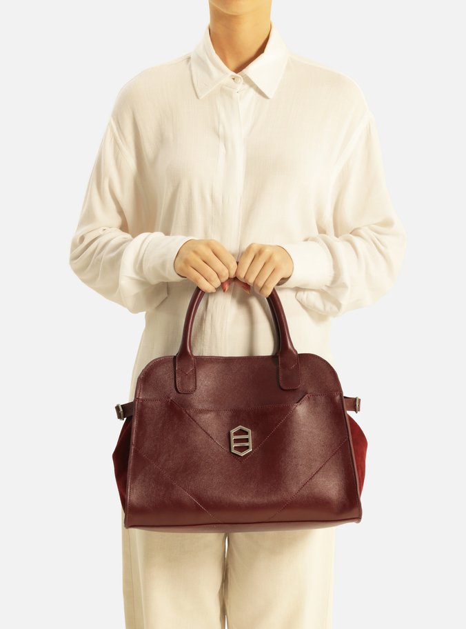 Bolsa Tote Bordô Couro Recortes Média