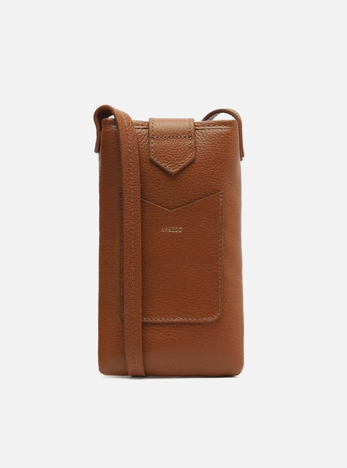 Mini Bag Marrom Couro Tramada Porta-Celular